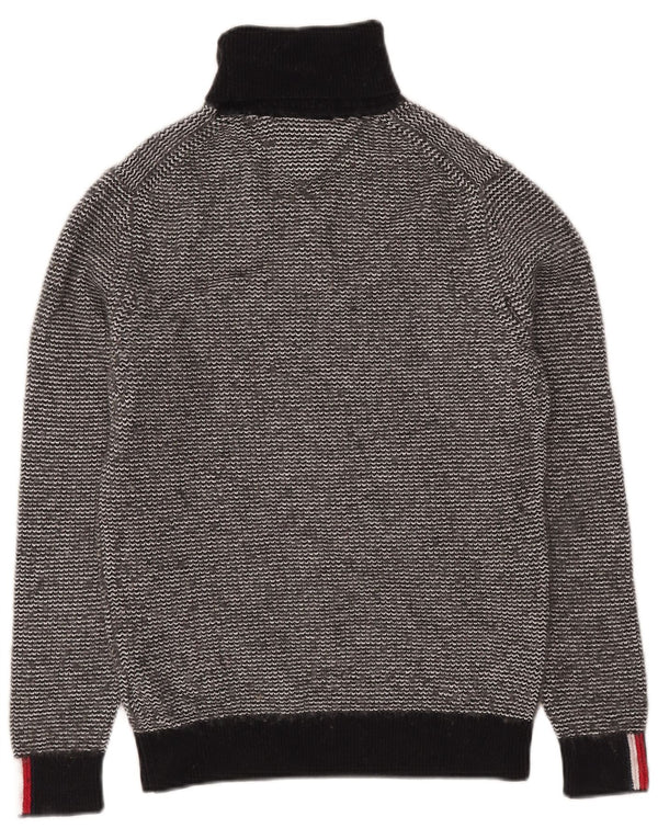 Tommy Hilfiger Womens Roll Neck Jumper Sweater UK 6 XS Black Chevron Cotton