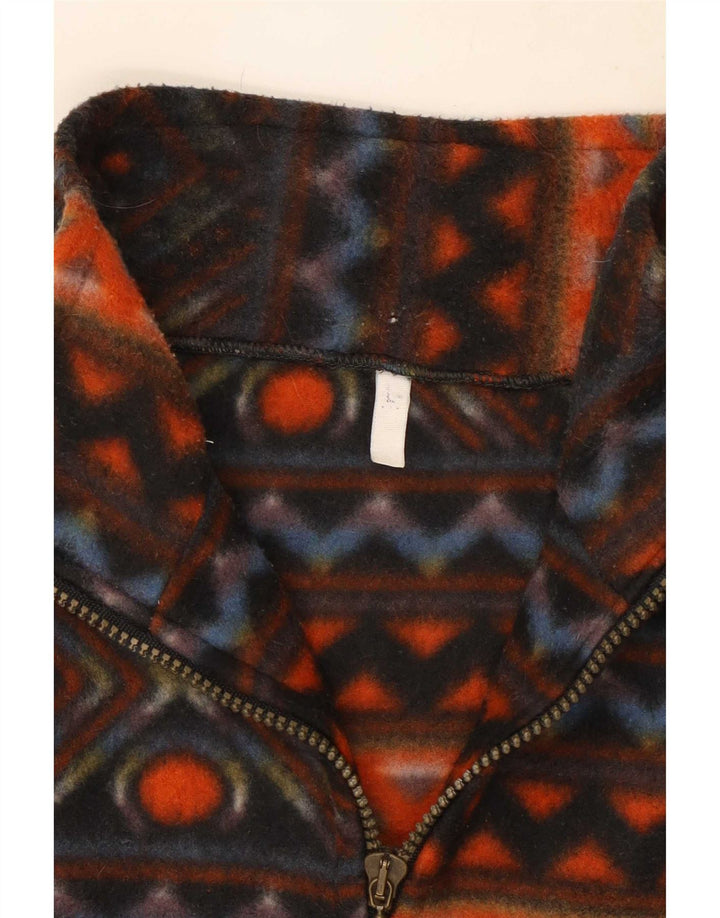 vintage Mens Zip Neck Fleece Jumper Grand Polyester Géométrique Multicolore