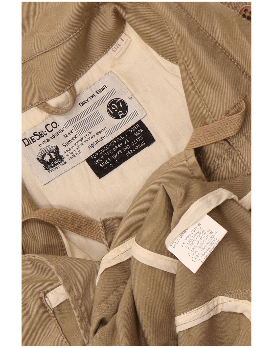 Diesel Veste utilitaire pour homme UK 40 Grand coton beige