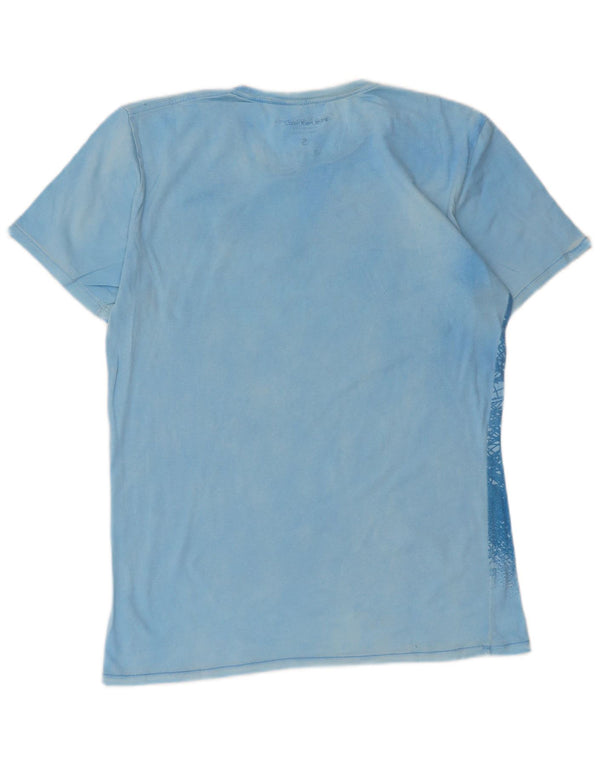 Calvin Klein Jeans T-shirt graphique pour femme UK 10 Petit Bleu Coton