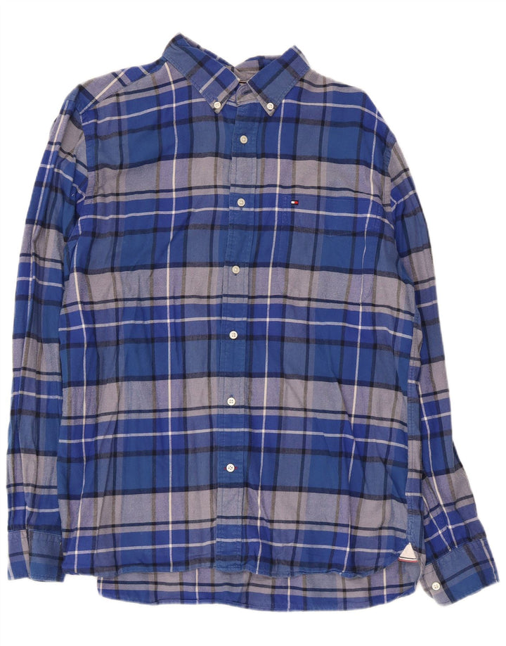 Tommy Hilfiger Chemise coupe classique pour homme en coton à carreaux bleus