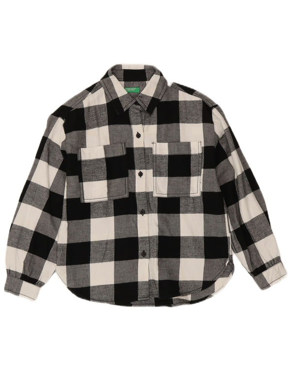 Benetton Chemise ample en flanelle pour fille 8-9 ans en coton vichy noir