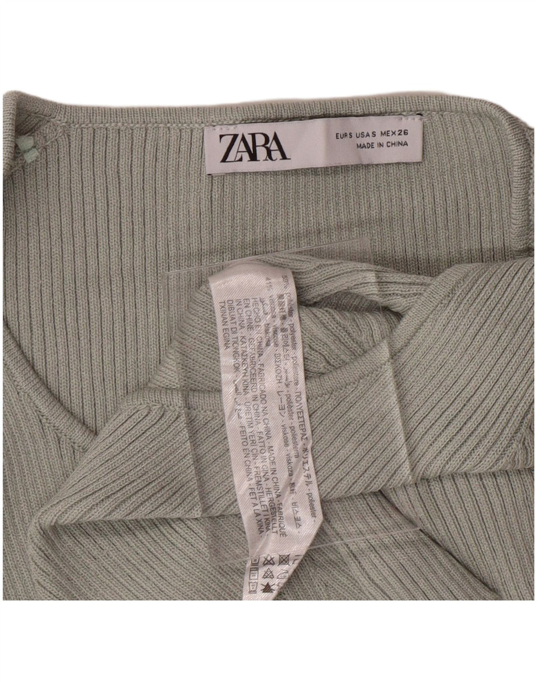 ZARA Pull court à col en V pour femme UK 8 Small Vert Polyester