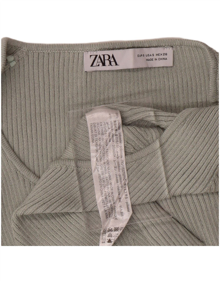 ZARA Pull court à col en V pour femme UK 8 Small Vert Polyester