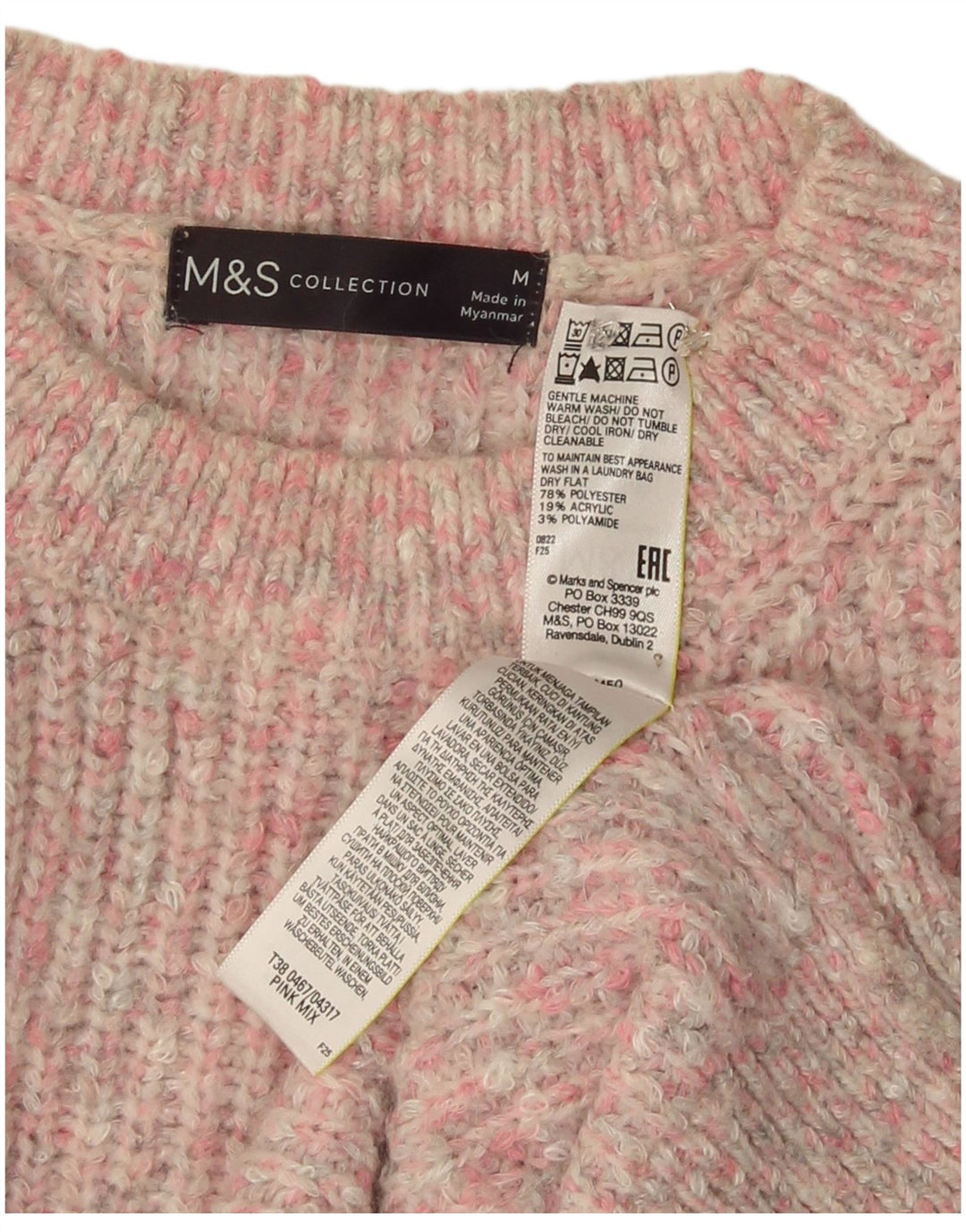 Marks & Spencer Pull à col rond pour femme UK 14 Rose moyen moucheté
