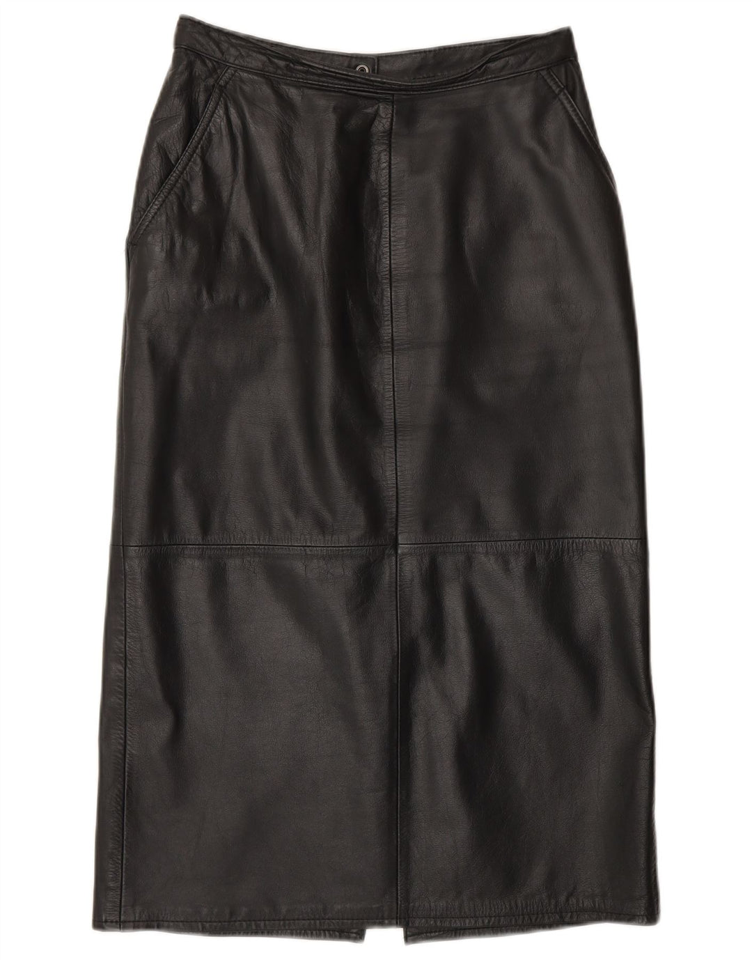 VINTAGE Jupe en cuir femme UK 10 Petit W26 Cuir noir