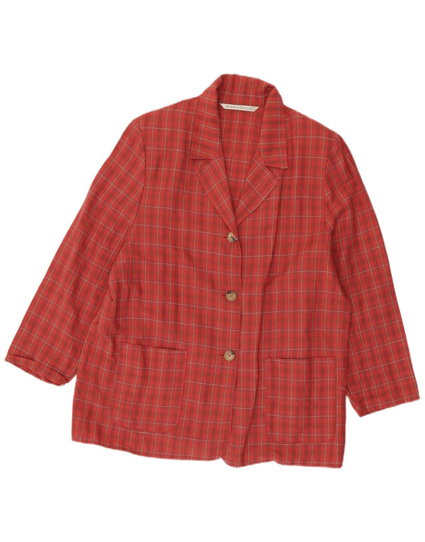 MARKS & SPENCER Veste blazer à manches 3/4 pour femme UK 18 XL Rouge à carreaux