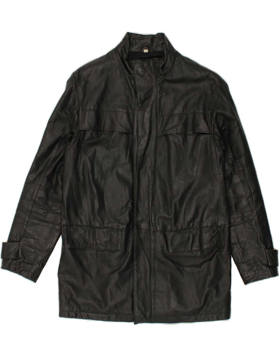 VINTAGE Manteau en cuir homme UK 38 Cuir noir moyen