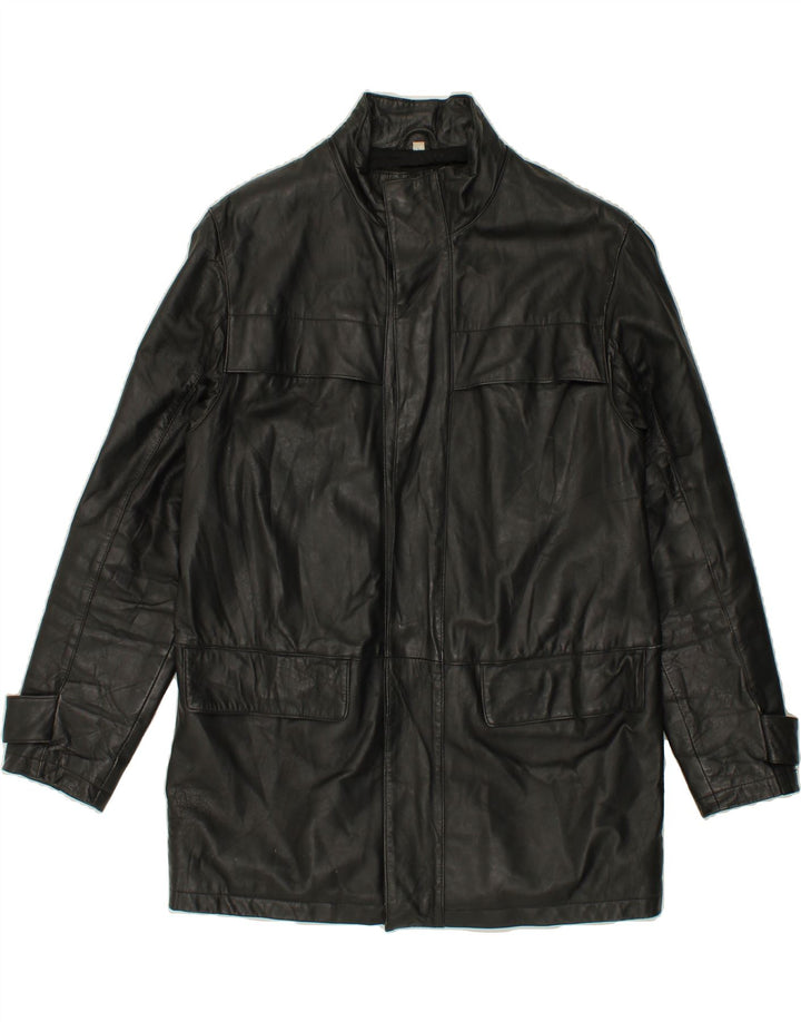 VINTAGE Manteau en cuir homme UK 38 Cuir noir moyen