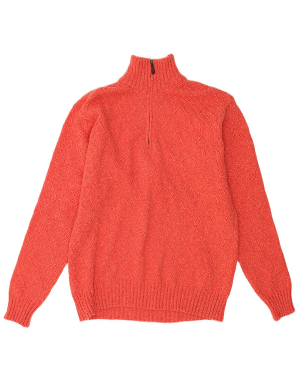 Marlboro Classics Mens Zip Neck Jumper Sweater Medium Orange Flecked Wool