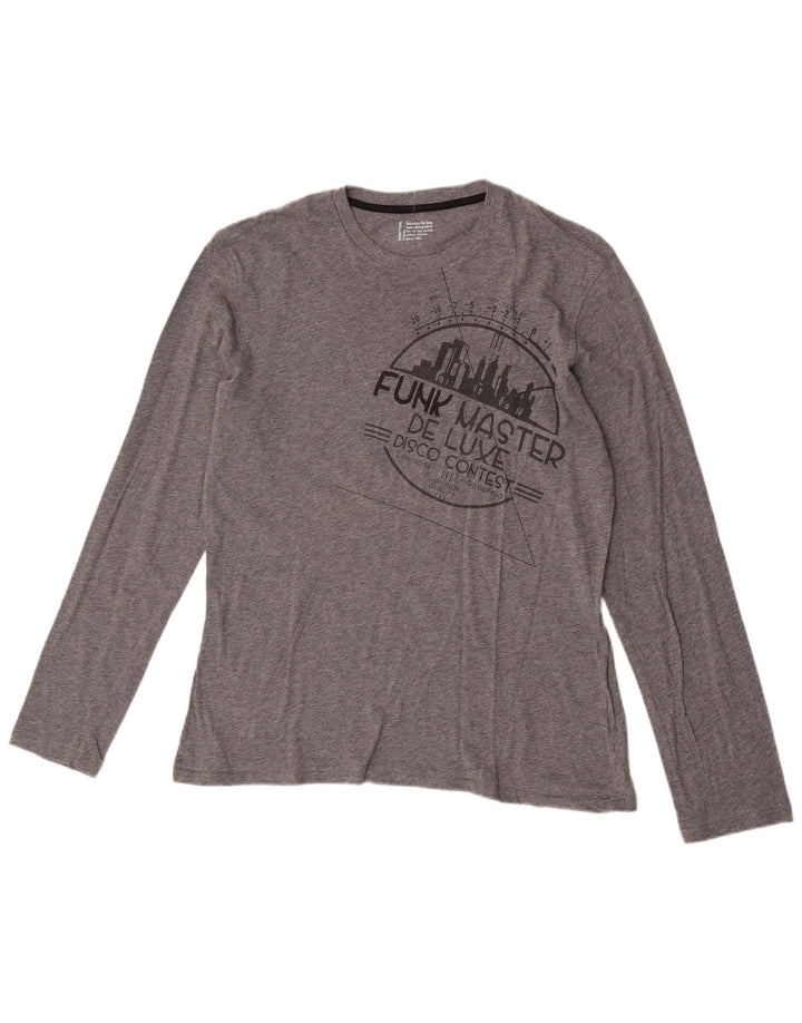 Benetton Haut Graphique Manches Longues Homme Gris Moyen Coton