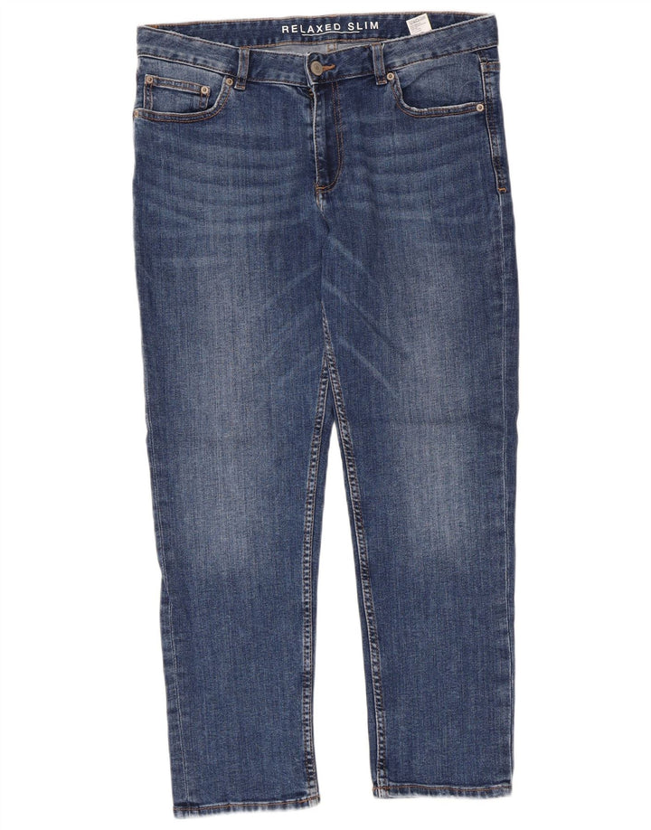 Marks & Spencer Jean court slim pour femme UK 12 Medium W32 L26 Bleu
