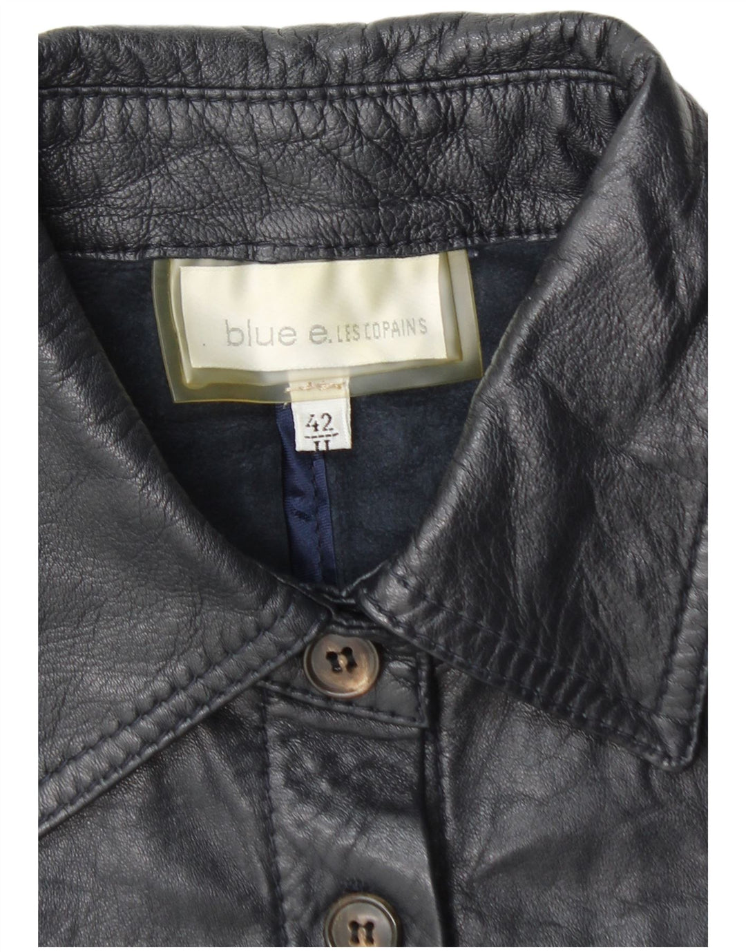 Les Copains Veste en cuir à manches 3/4 pour femme IT 42 Cuir bleu marine moyen