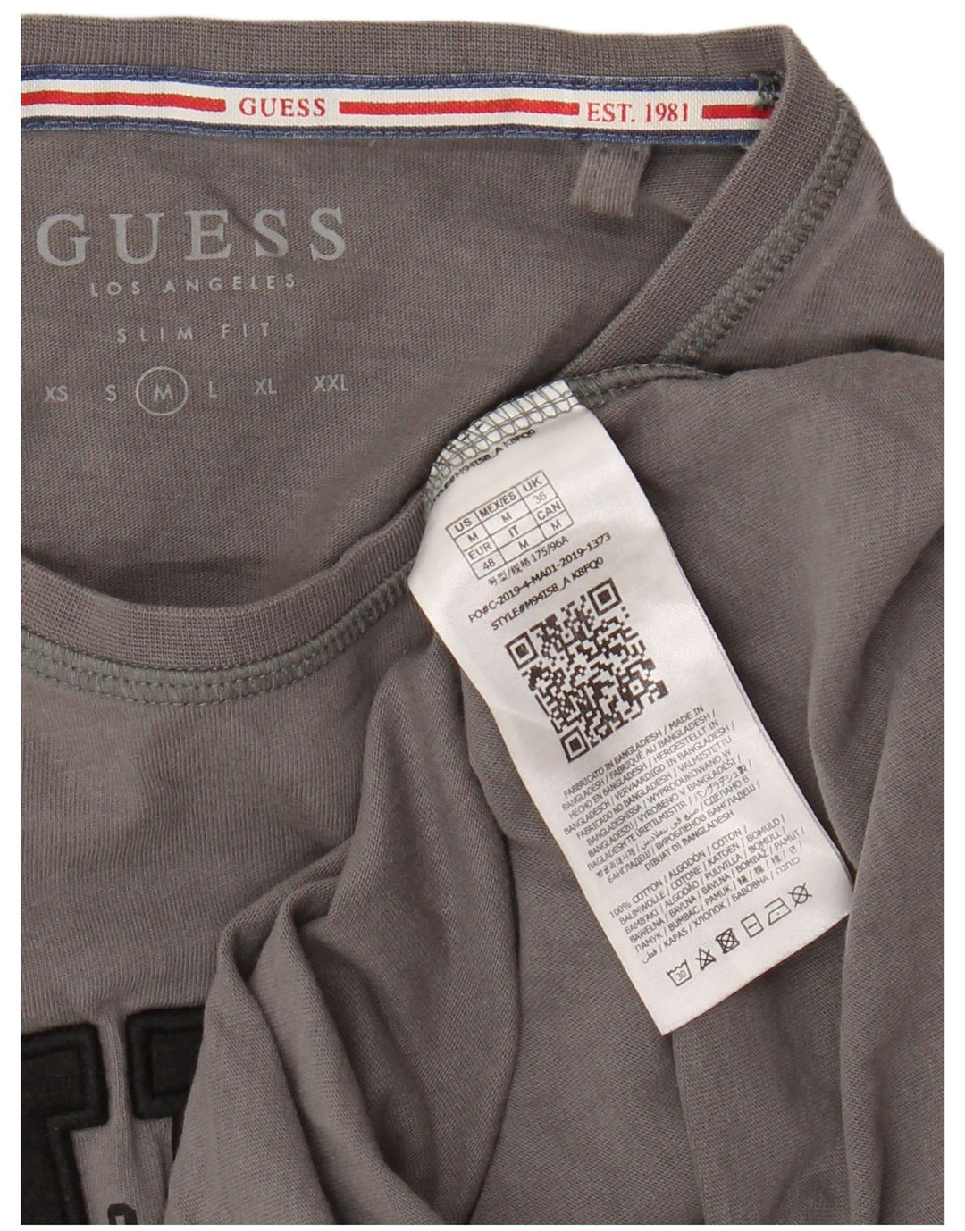 Guess T-Shirt Graphique Coupe Slim Homme Gris Moyen Coton