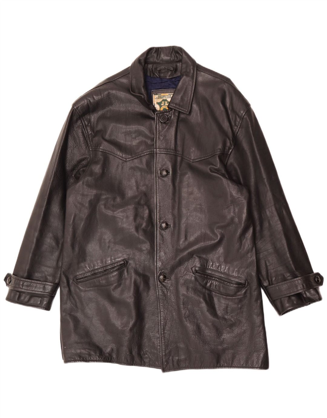 vintage Mens Loose Fit Manteau en cuir UK 38 Cuir noir moyen