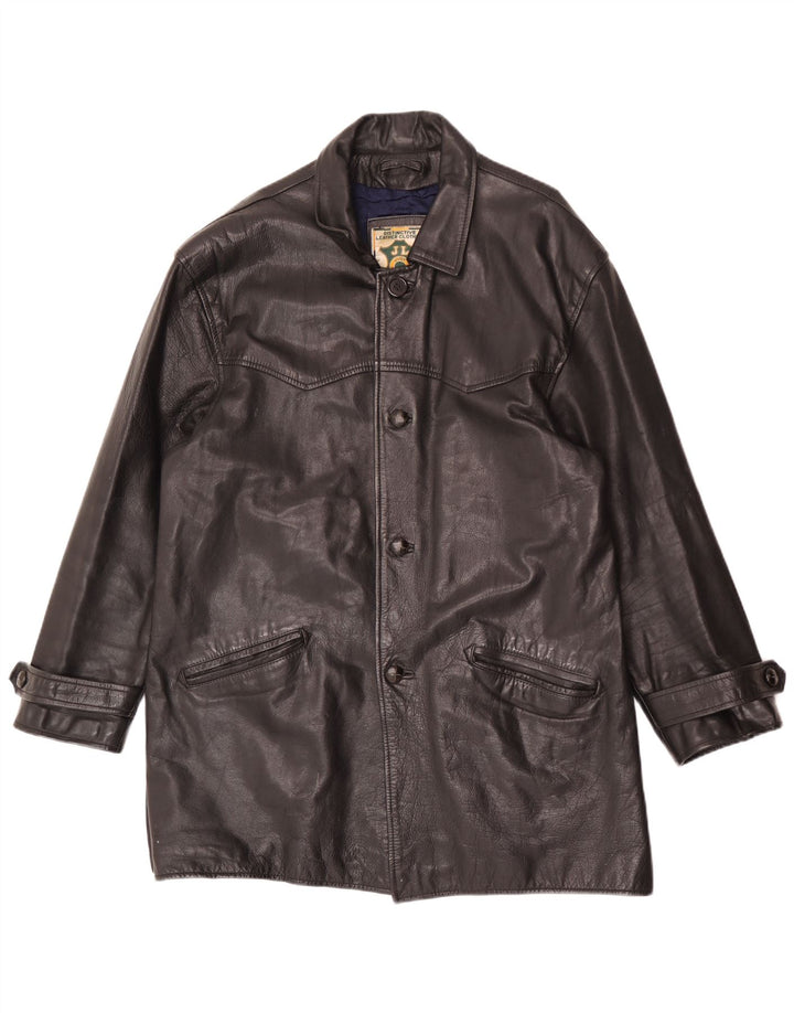 vintage Mens Loose Fit Manteau en cuir UK 38 Cuir noir moyen