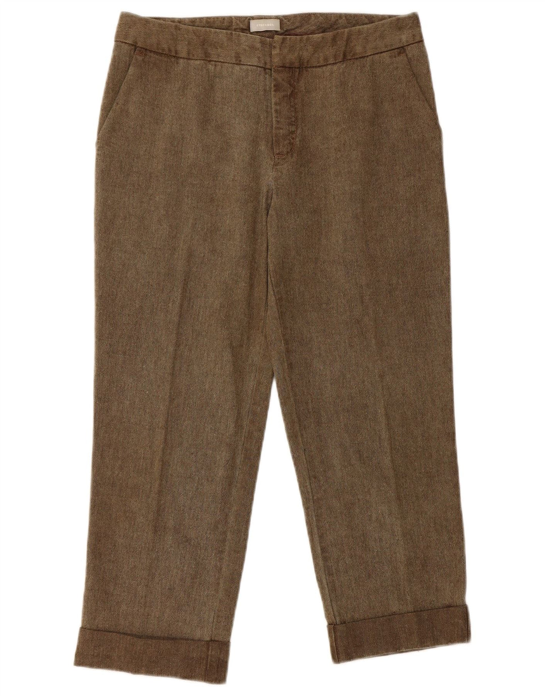 Stefanel Pantalon court pour femme EU 36 Small W28 L21 Marron à chevrons