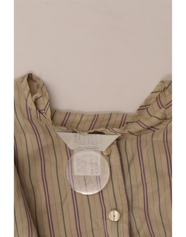 Marella Chemisier pull-over pour femme UK 12 en soie rayée beige moyen