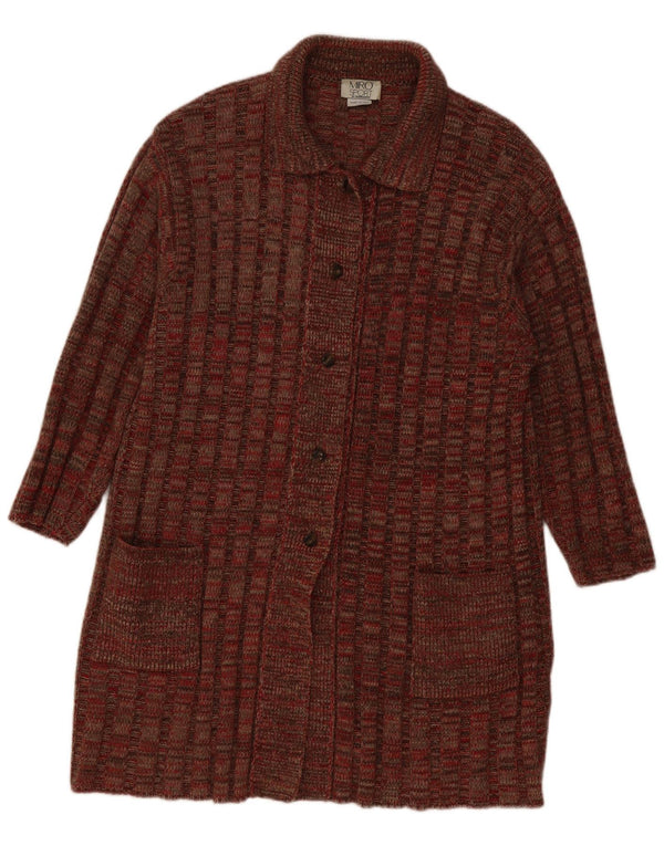 ELENA MIRO Pull cardigan long pour femme UK 16 Large Marron Géométrique