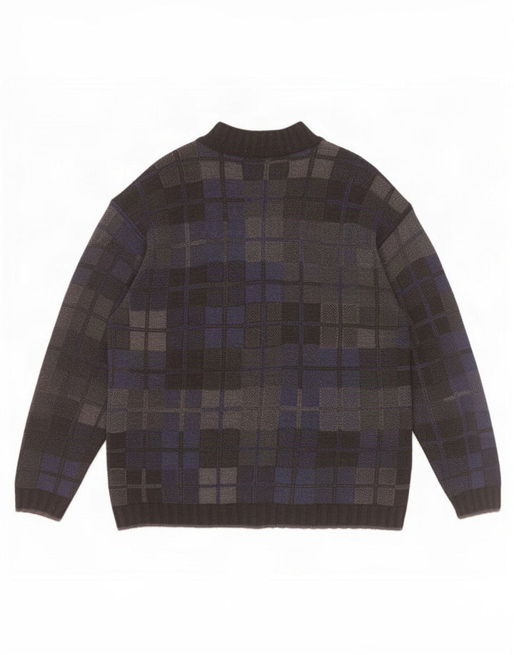 Mapier Cardigan Homme Pull Large Bleu Géométrique