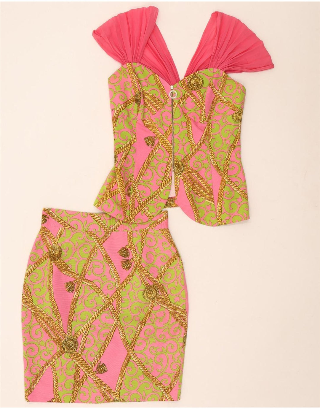 vintage Femme Graphique 2 Pièces Jupe Ensemble IT 44 Moyen W28 Rose Paisley