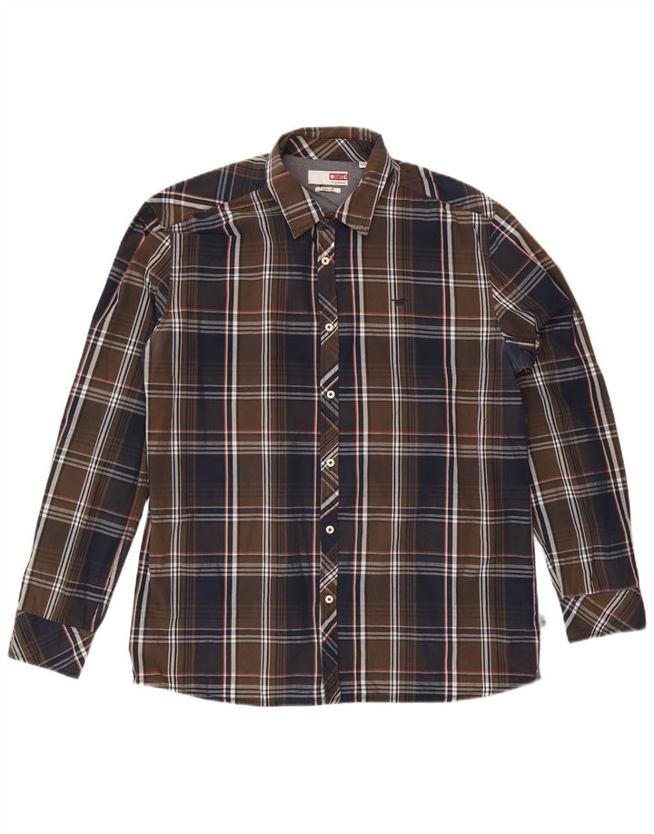 Mustang Chemise cintrée pour homme 2XL en coton à carreaux marron