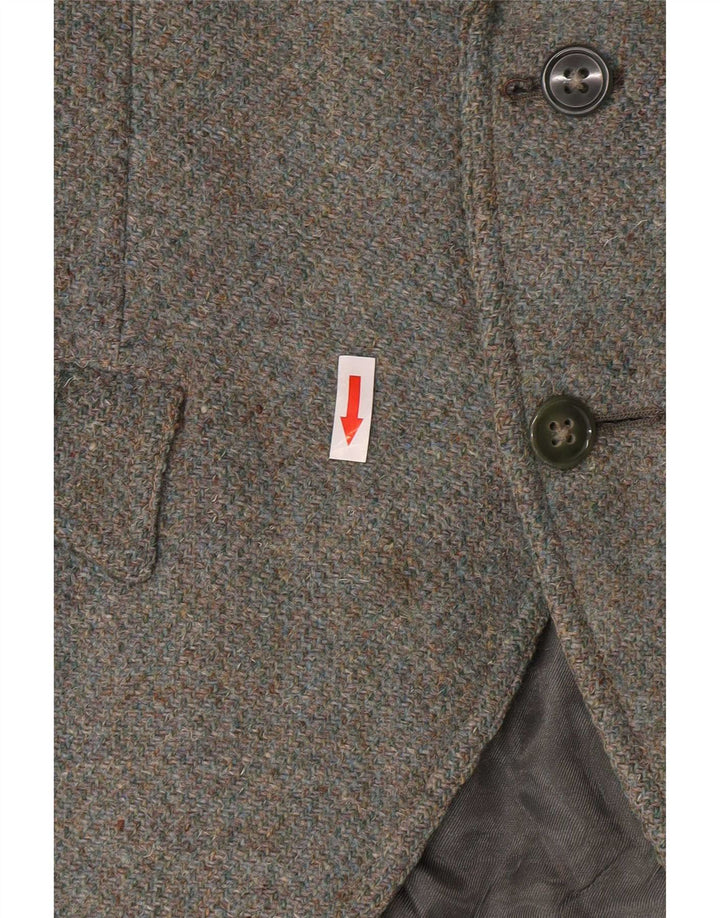 Harris Tweed Veste blazer militaire à 2 boutons pour femme UK 8 Petite laine kaki