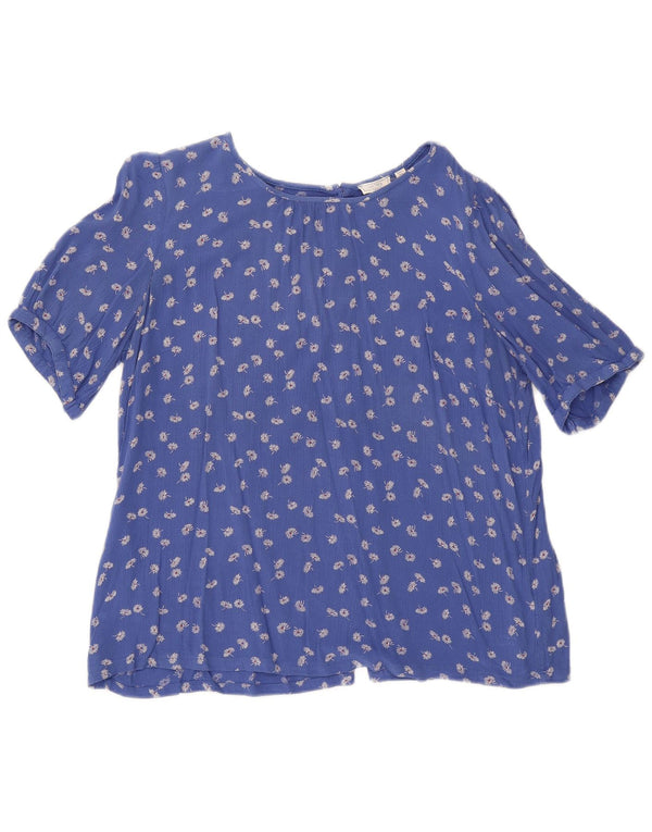 Fat Face Chemisier à manches courtes pour femme UK 44 Large Bleu Floral Viscose