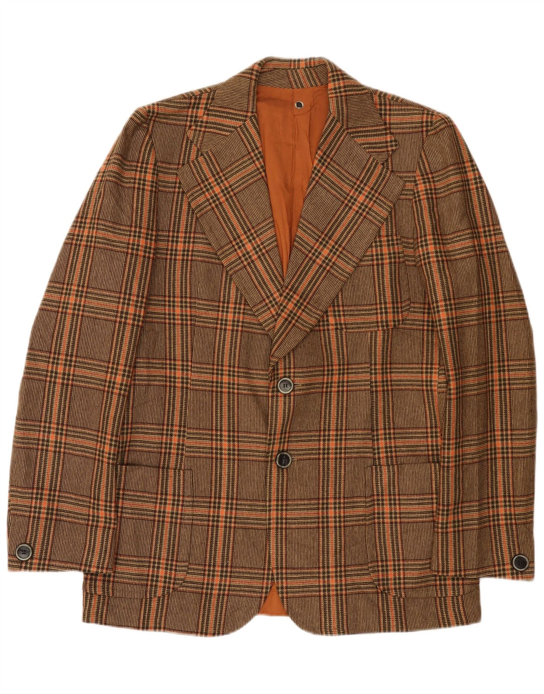 vintage Homme 2 Bouton Blazer Veste UK 36 Petit Carreau Marron