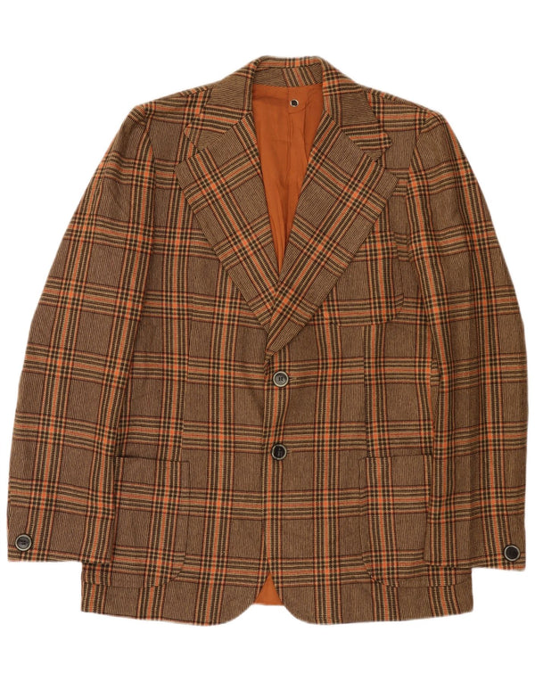 vintage Homme 2 Bouton Blazer Veste UK 36 Petit Carreau Marron