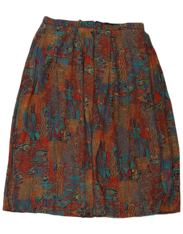 vintage Femme A-Line Jupe UK 8 Petite W34 Viscose Géométrique Multicolore