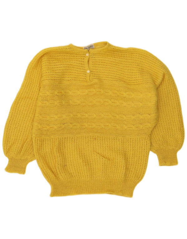 vintage Femmes Bouton Cou Jumper Pull UK 18 XL Jaune