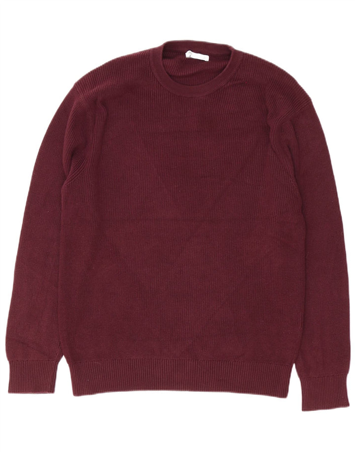 Zara Pull à col rond pour homme en coton bordeaux moyen
