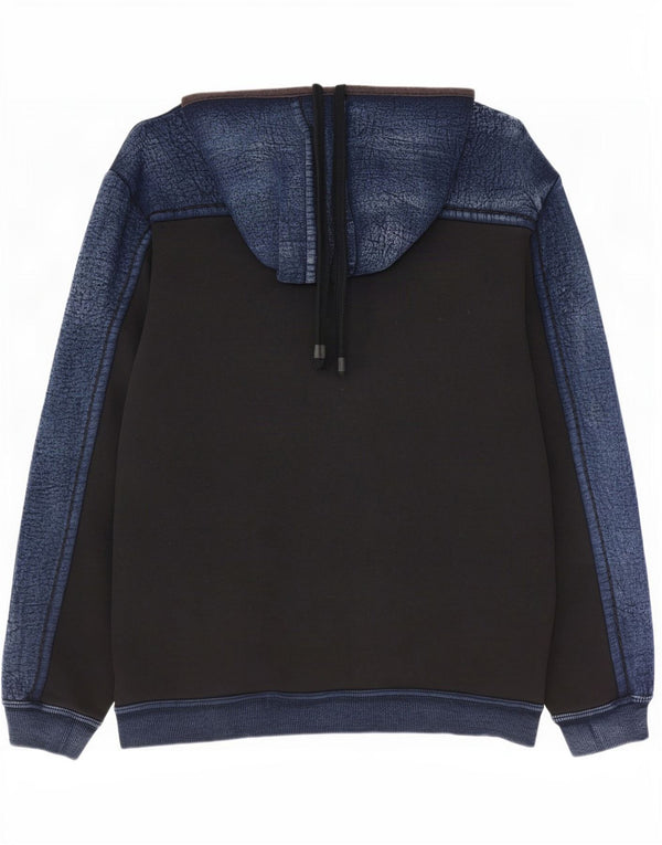 True Religion Pull à capuche à col zippé pour homme en coton color block noir moyen