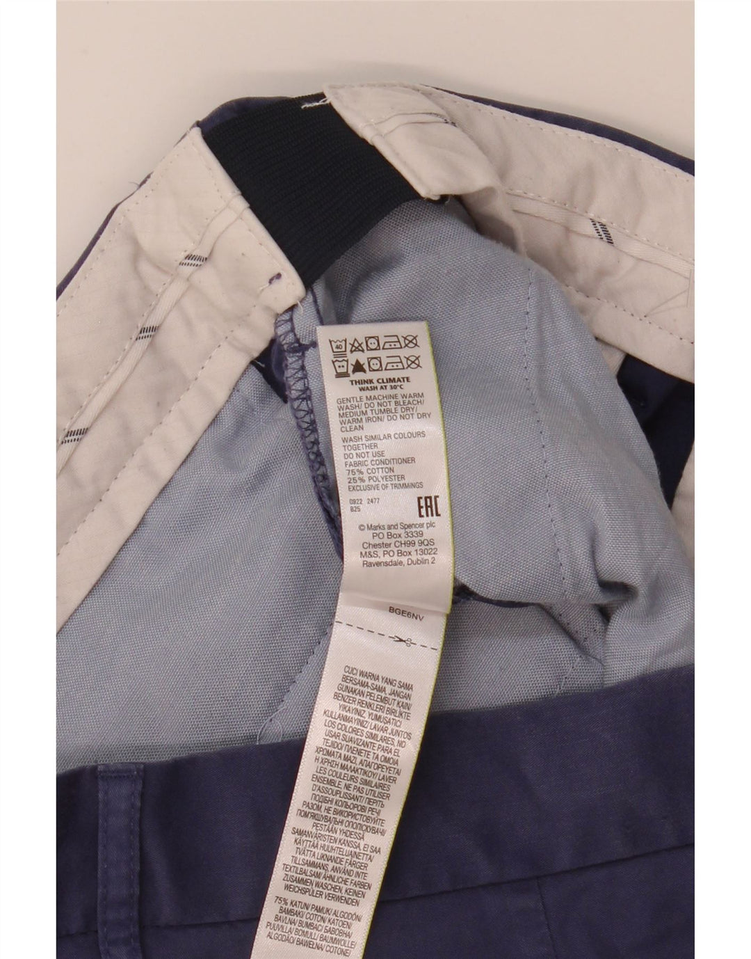 Marks & Spencer Short Chino Homme W34 Large Bleu Marine Coton