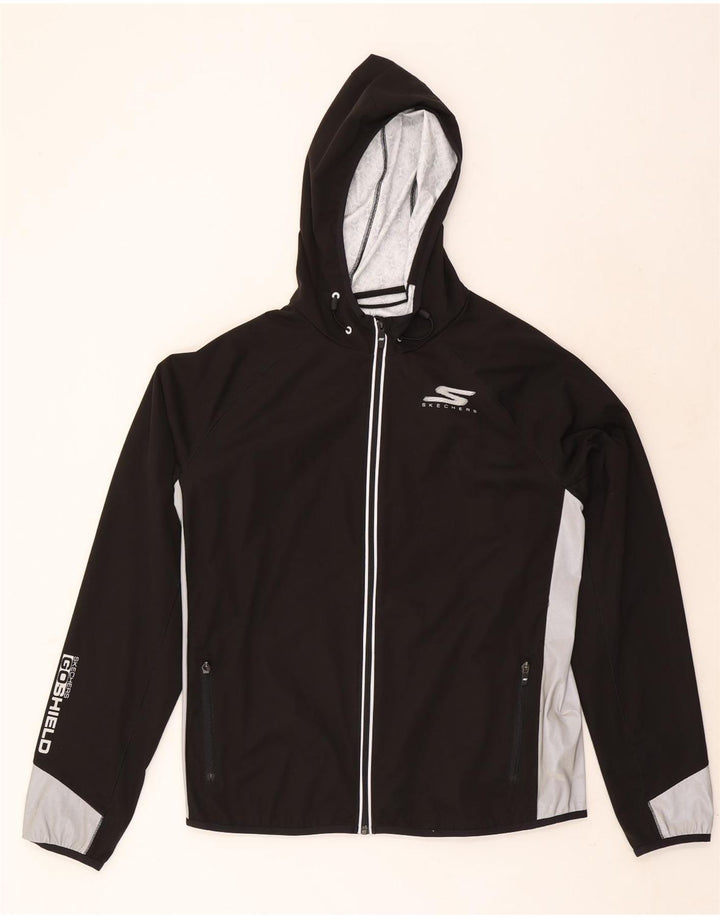 Skechers Veste de survêtement à capuche pour homme Large Noir Colorblock Polyester