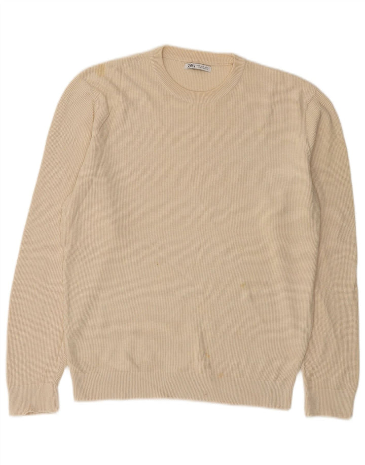 Zara Pull à col rond pour homme en coton blanc cassé moyen