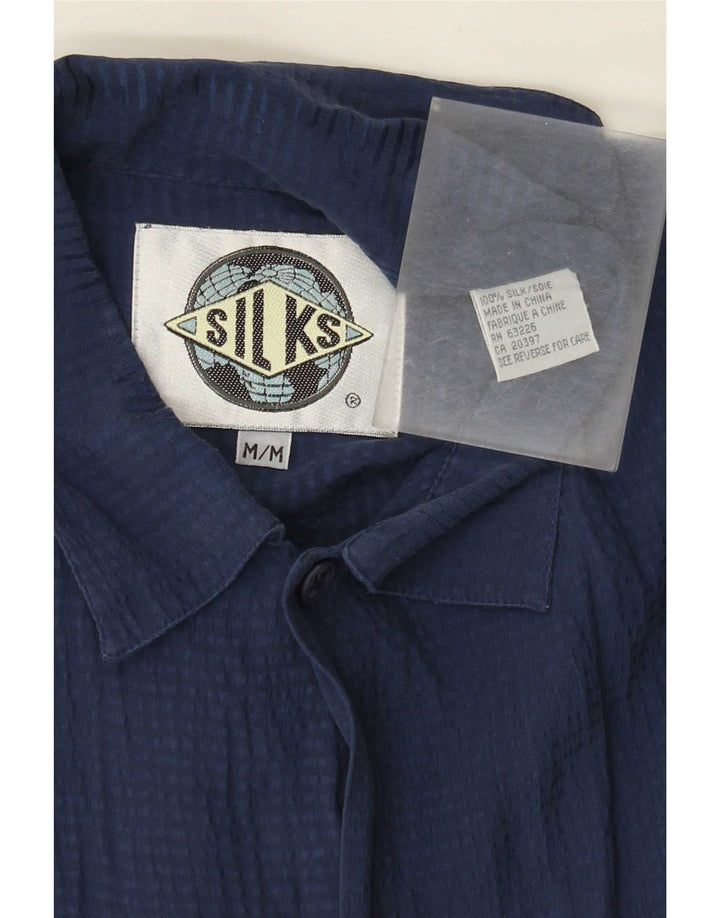 Chemise à manches courtes homme vintage soie bleu marine moyen