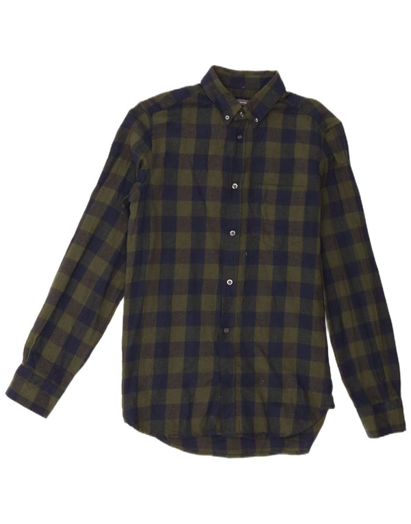 French Connection Chemise en Flanelle Homme Petit Carreau Vert Coton
