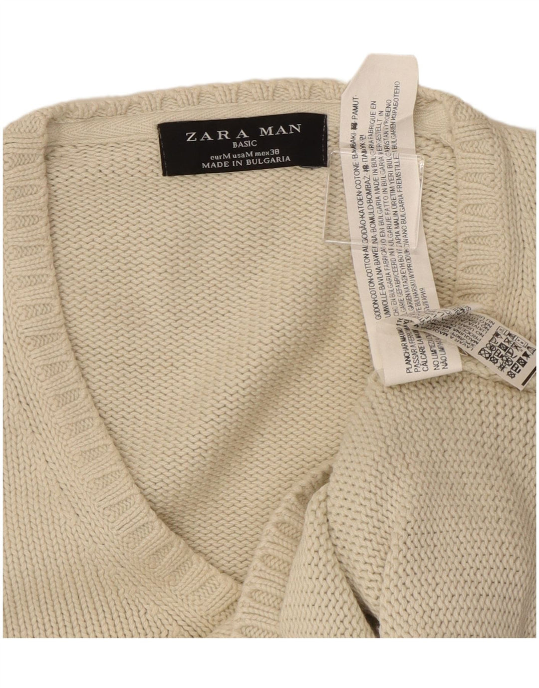 Zara Pull Col V Homme Beige Moyen Coton