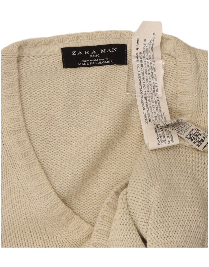 Zara Pull Col V Homme Beige Moyen Coton