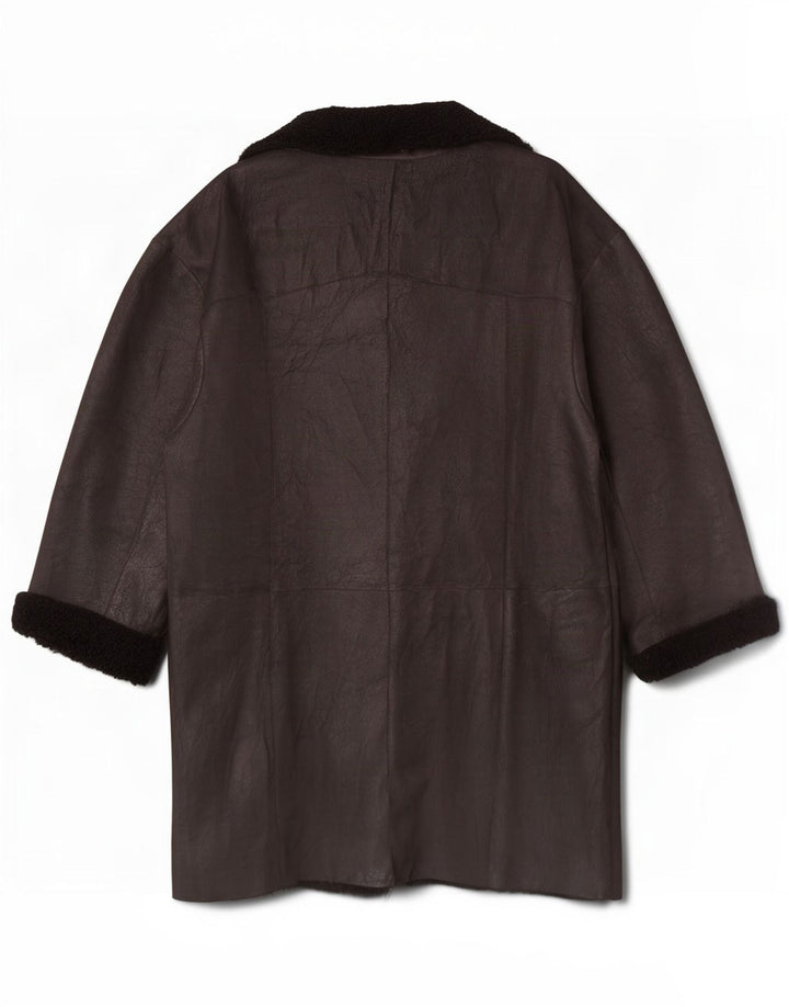vintage Womens Réversible Manteau en cuir UK 14 Grand Black Colourblock