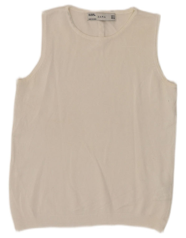Zara Femmes Crop Débardeur UK 12 Moyen Blanc Viscose