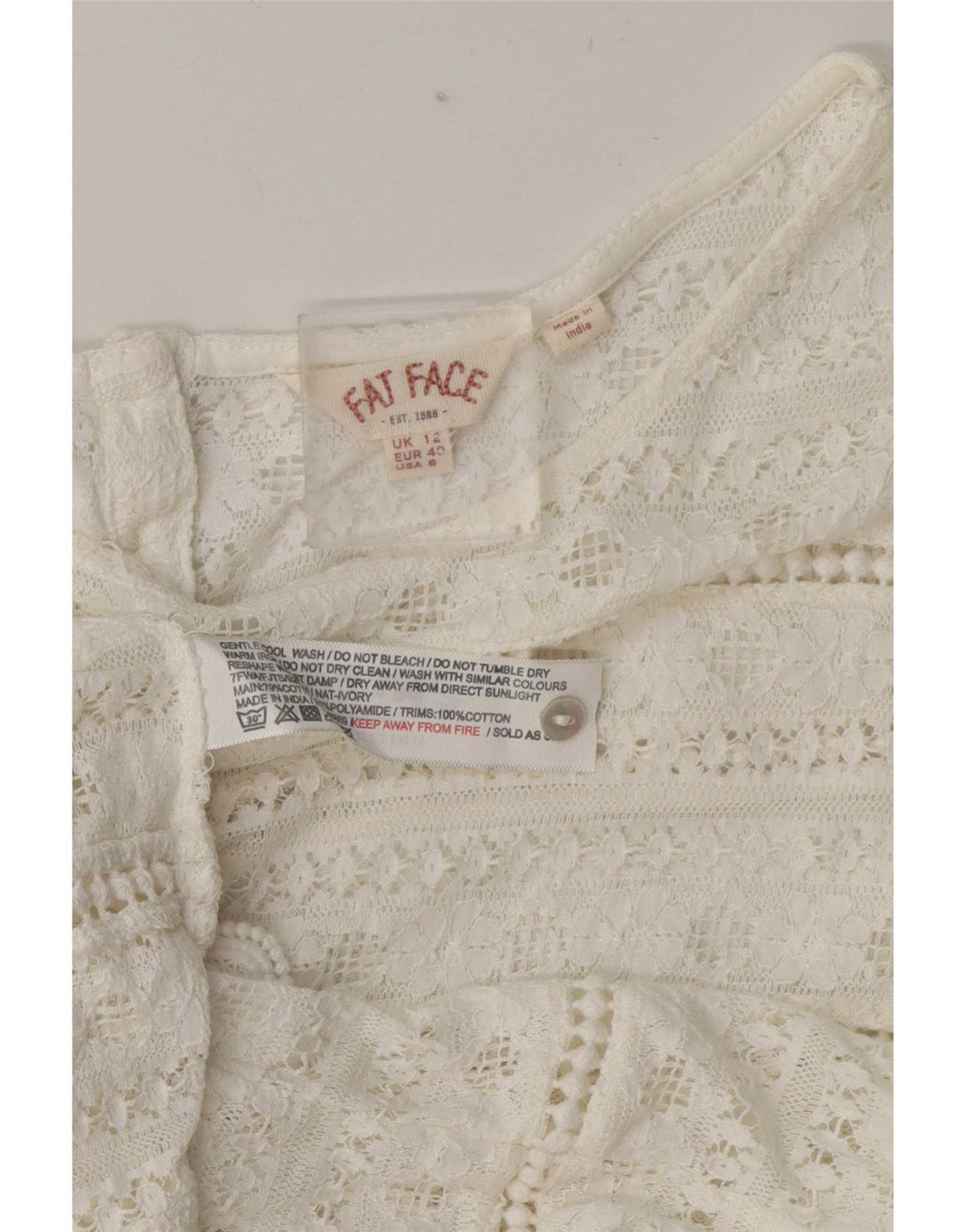 Fat Face Chemisier transparent pour femme en coton blanc moyen UK 12