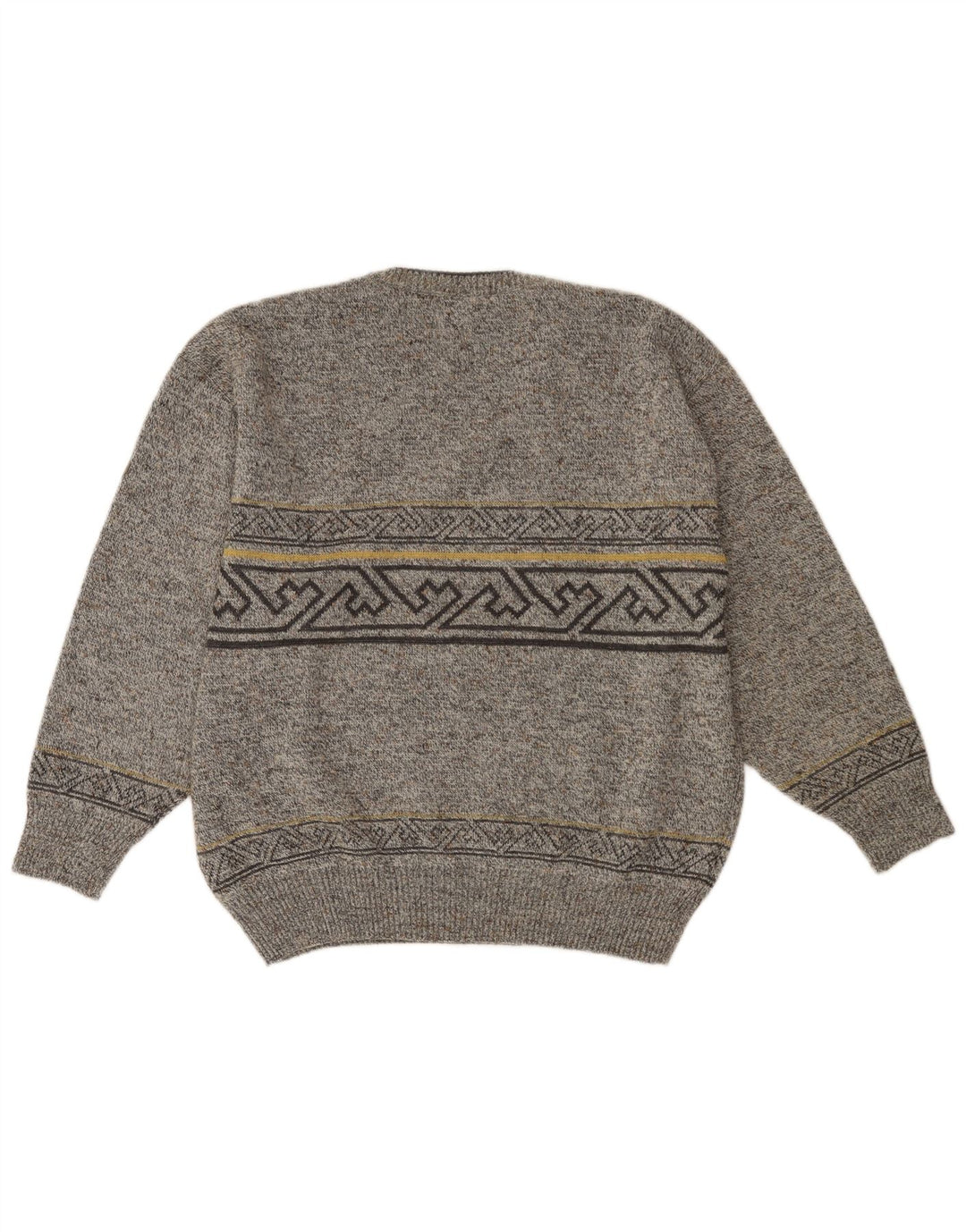 VINTAGE Homme Col V Pull Pull IT 52 Grande Laine Géométrique Grise