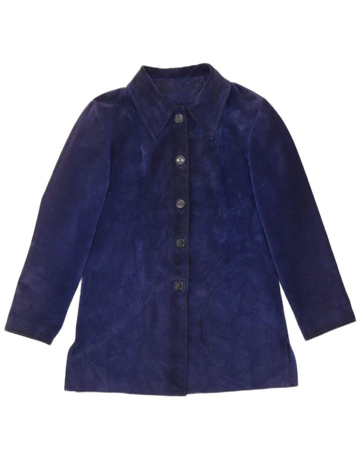 veste en daim femme vintage UK 12 Bleu Marine Moyen