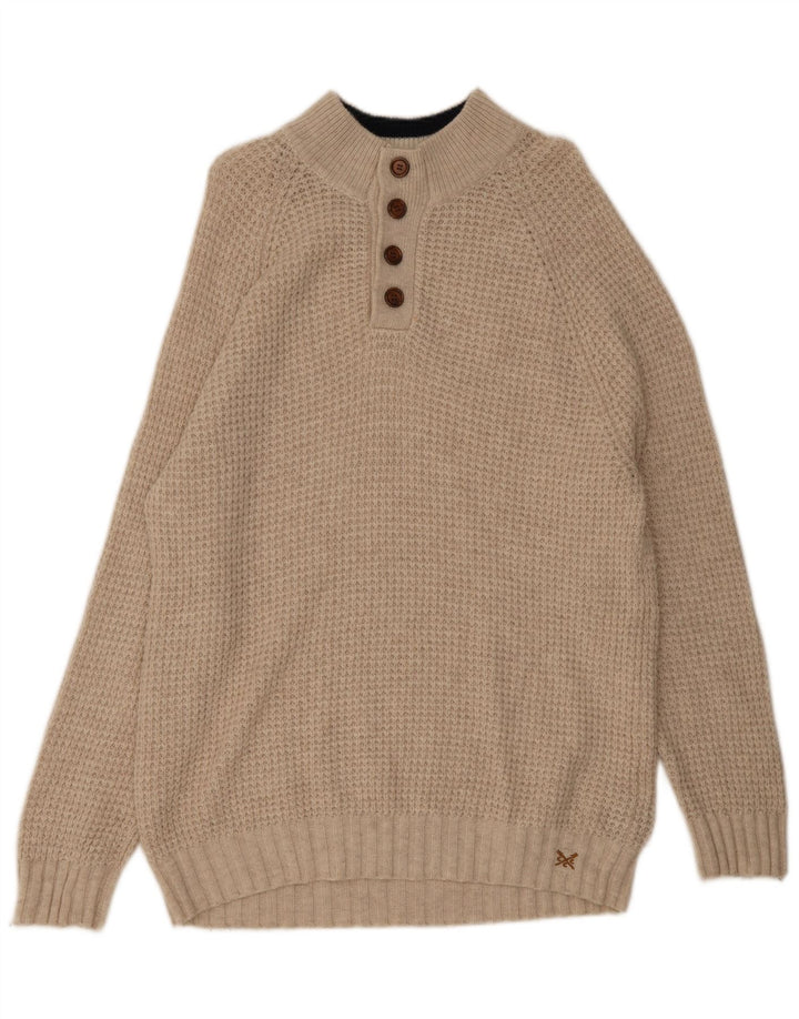 Crew Clothing Pull à col boutonné pour homme XL en laine beige