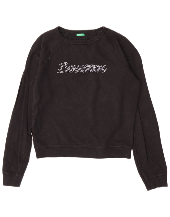 Benetton Sweat-shirt court graphique pour femme UK 14 Noir moyen