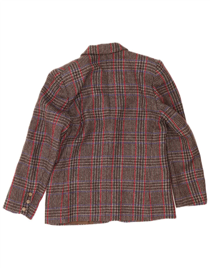 vintage Femme 2 Bouton Blazer Veste IT 44 Laine Pied-de-Poule Brun Moyen