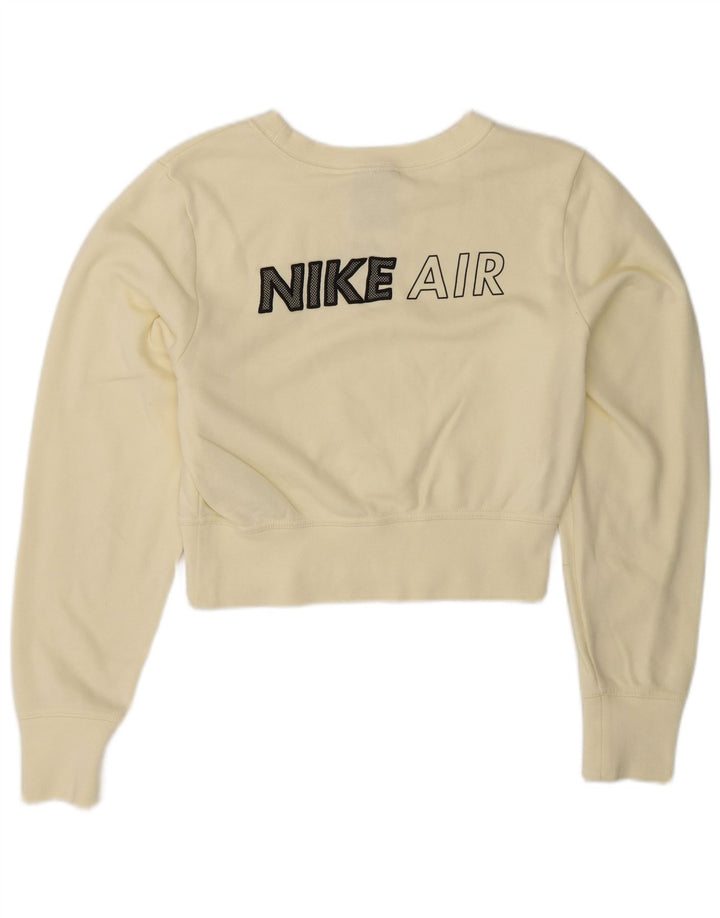 NIKE Sweat-shirt court graphique pour femme UK 10 Petit coton blanc cassé